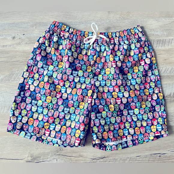 Luchiano Visconti Other - LUCHIANO VISCONTI Swim Trunks Sz Med Black with Multicolor Wrestler Masks